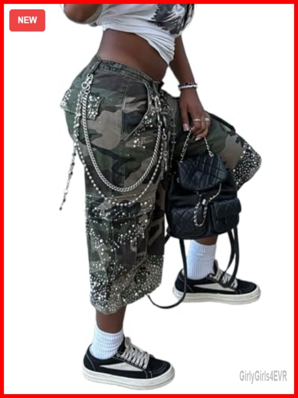 High Waist Camo Cargo Pants Wide Leg Utility Pockets